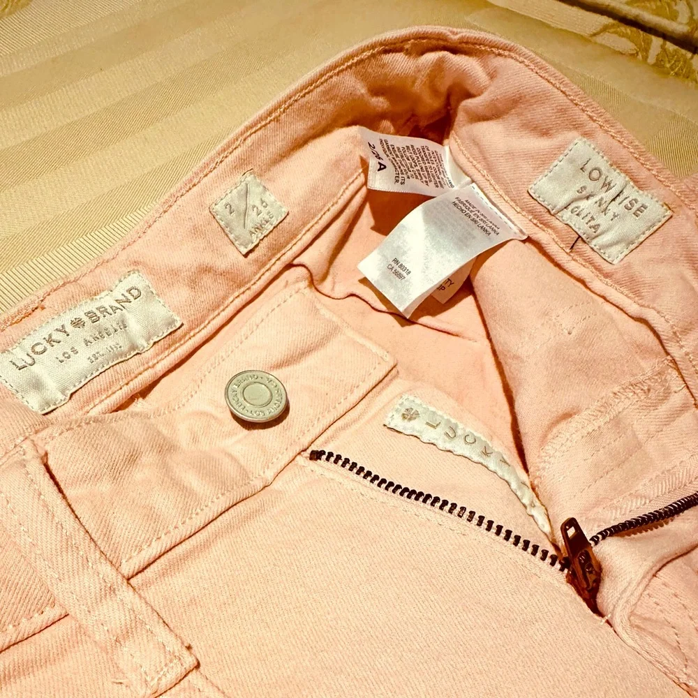 NWOT lucky Brand pale pink low rise skinny ankle zip jeans SZ 2/ 26 in👌🏻shape! - Picture 11 of 13